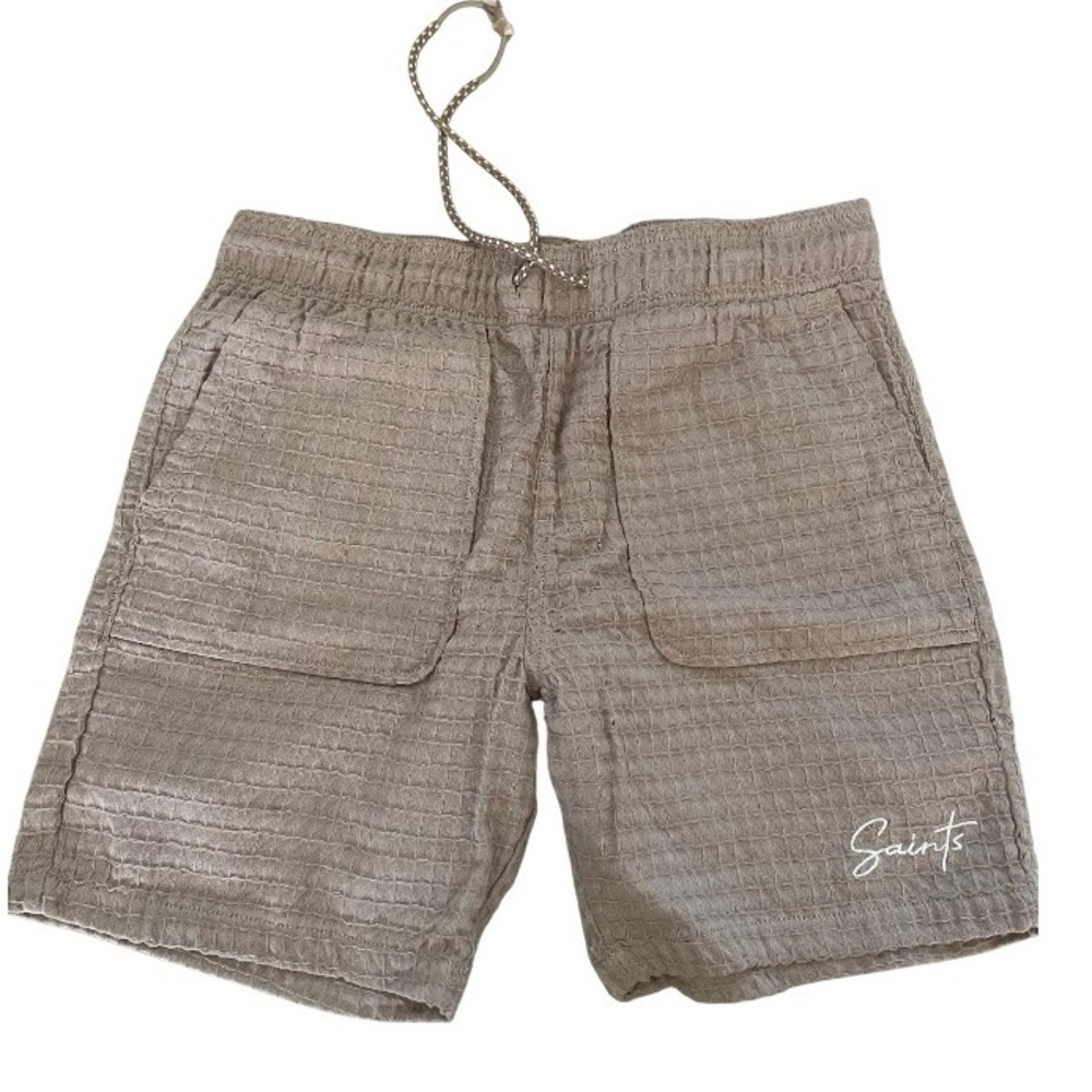 Saints Studoi Waffle Tan Textured Shorts with Drawstring size M, two pockets